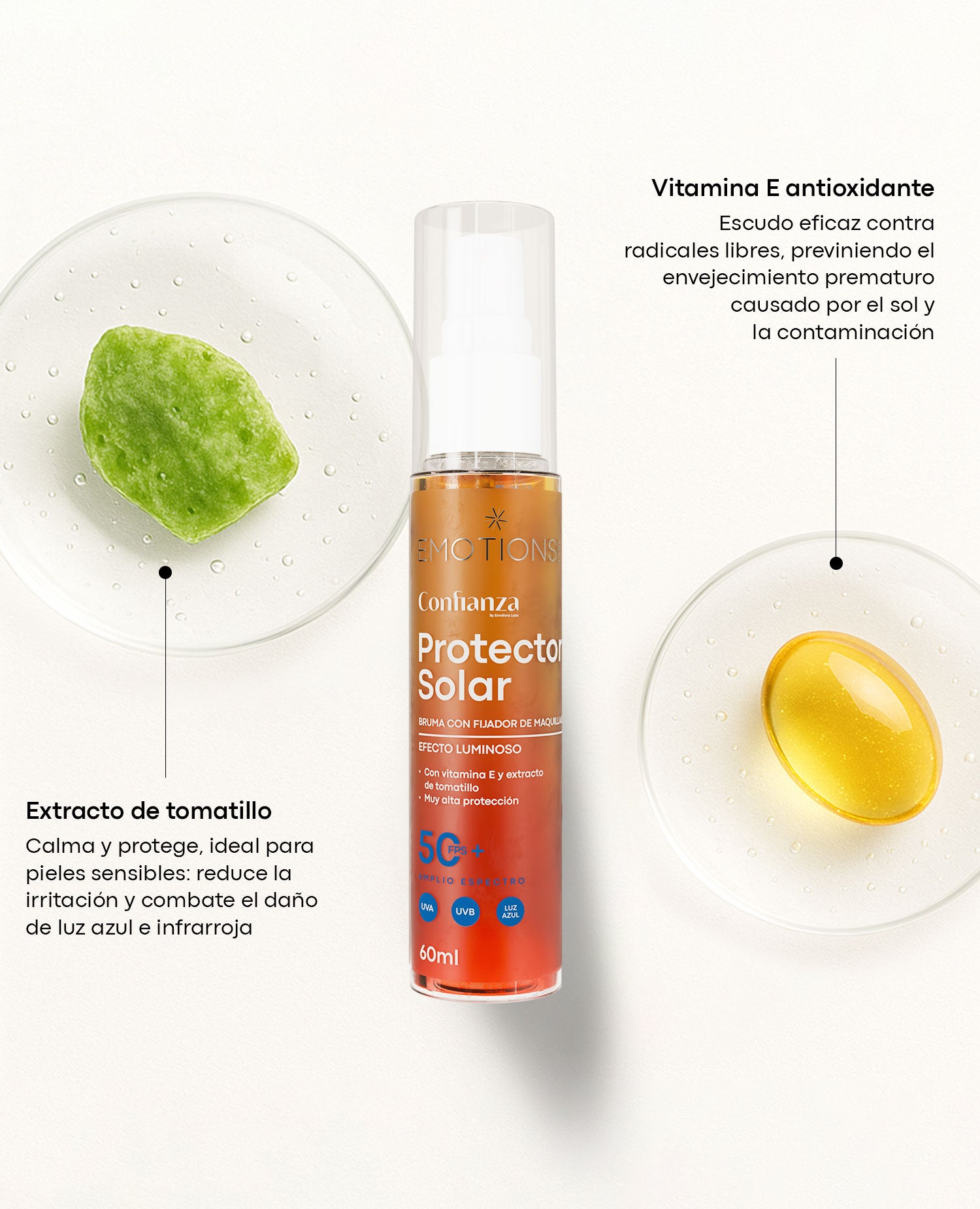 PROTECTOR SOLAR EN BRUMA CONFIANZA 50 FPS+ 60 ML (EFECTO LUMINOSO)